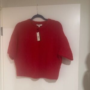 Banana Republic Red Alpaca Wool Fuzzy Short Puffy Sleeve Sweater